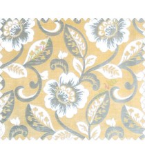 Large flowers and leaves mustard yellow beige silver brown main curtain